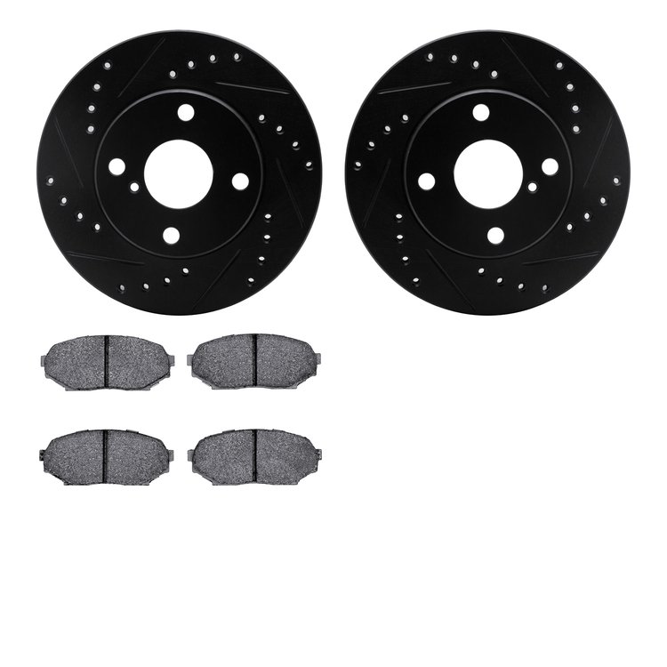 8302-80031 Drilled/Slotted Brake Rotors with 3000-Series Ceramic Brake Pads Kit [Black], 1990-1993 Ford/Lincoln/Mercury/Mazda, P