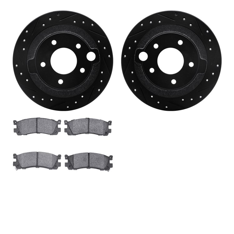 8302-80037 Drilled/Slotted Brake Rotors with 3000-Series Ceramic Brake Pads Kit [Black], 1995-2002 Ford/Lincoln/Mercury/Mazda, P