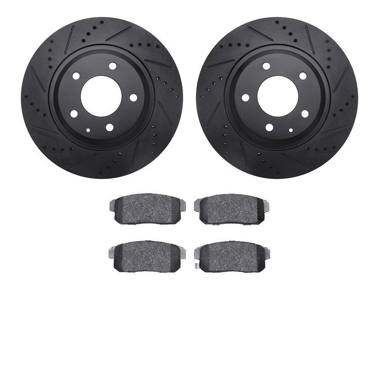 8302-80053 Drilled/Slotted Brake Rotors with 3000-Series Ceramic Brake Pads Kit [Black], 2004-2011 Ford/Lincoln/Mercury/Mazda, P