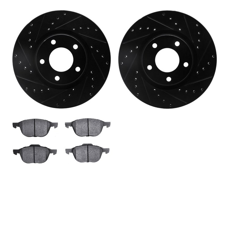 8302-80057 Drilled/Slotted Brake Rotors with 3000-Series Ceramic Brake Pads Kit [Black], 2004-2015 Ford/Lincoln/Mercury/Mazda, P