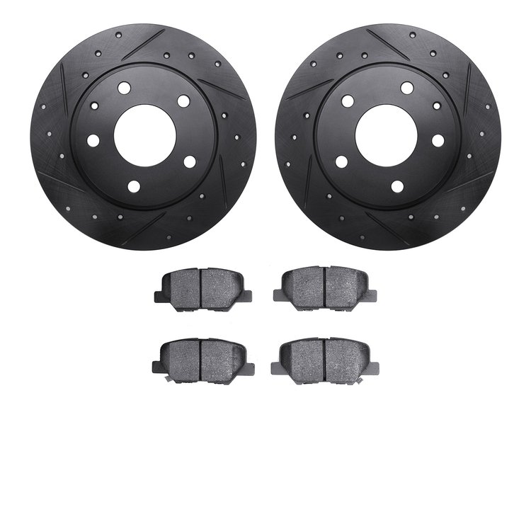 8302-80078 Drilled/Slotted Brake Rotors with 3000-Series Ceramic Brake Pads Kit [Black], 2014-2016 Ford/Lincoln/Mercury/Mazda, P