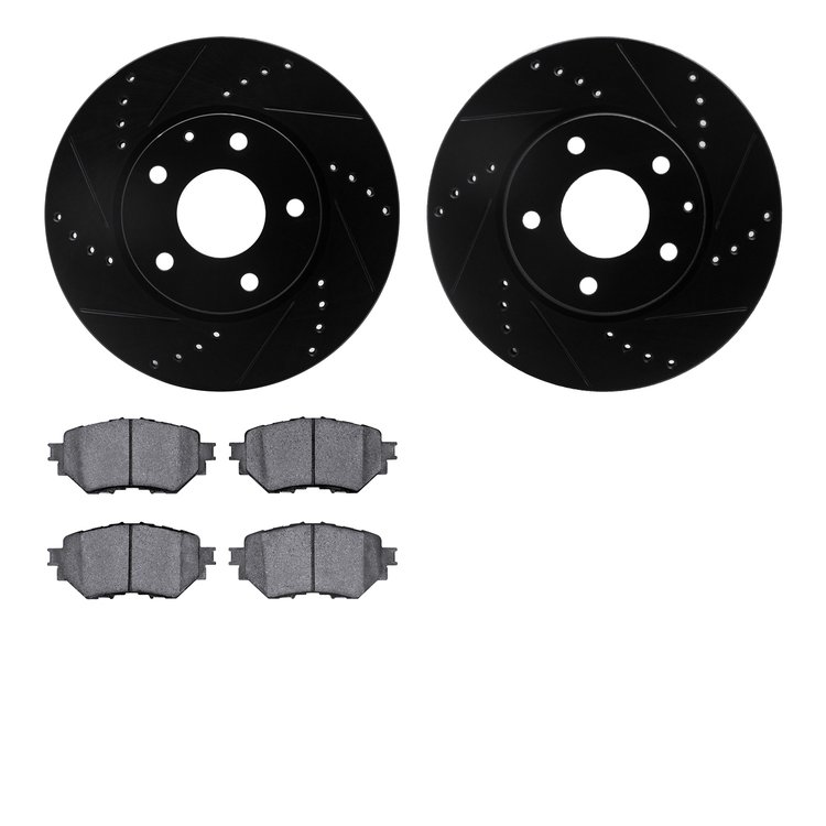 8302-80084 Drilled/Slotted Brake Rotors with 3000-Series Ceramic Brake Pads Kit [Black], 2014-2018 Ford/Lincoln/Mercury/Mazda, P