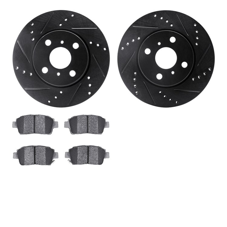 8302-91001 Drilled/Slotted Brake Rotors with 3000-Series Ceramic Brake Pads Kit [Black], 2012-2015 Lexus/Toyota/Scion, Position: