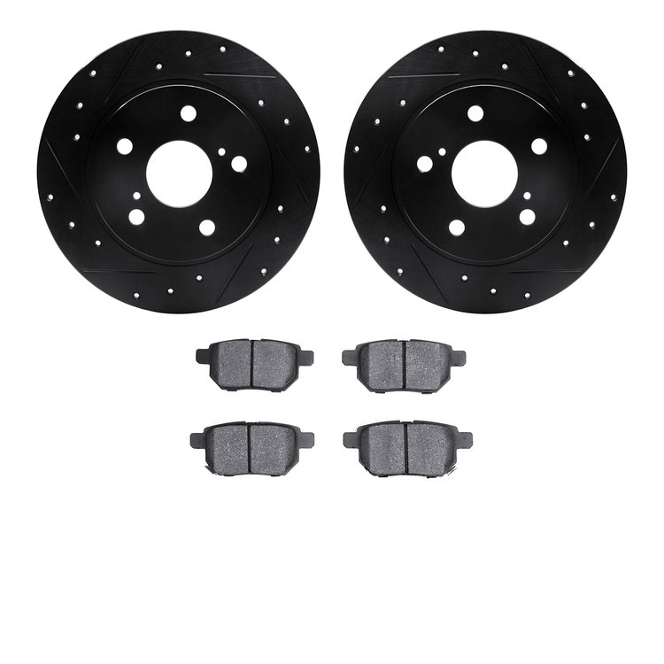 8302-91003 Drilled/Slotted Brake Rotors with 3000-Series Ceramic Brake Pads Kit [Black], 2011-2016 Lexus/Toyota/Scion, Position: