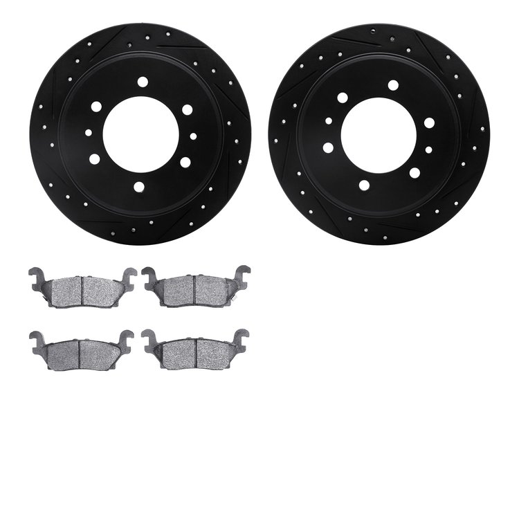 8302-93002 Drilled/Slotted Brake Rotors with 3000-Series Ceramic Brake Pads Kit [Black], 2006-2010 GM, Position: Rear