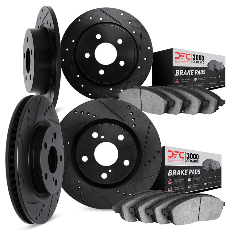 8304-67074 Drilled/Slotted Brake Rotors with 3000-Series Ceramic Brake Pads Kit [Black], Fits Select Infiniti/Nissan, Position: 