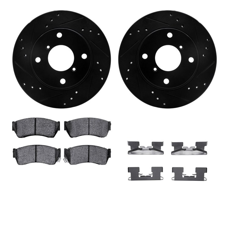 8312-01003 Drilled/Slotted Brake Rotors with 3000-Series Ceramic Brake Pads Kit & Hardware [Black], 1991-1994 Suzuki, Position: 
