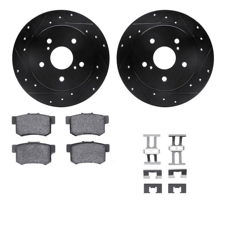 8312-01005 Drilled/Slotted Brake Rotors with 3000-Series Ceramic Brake Pads Kit & Hardware [Black], 2010-2013 Suzuki, Position: 