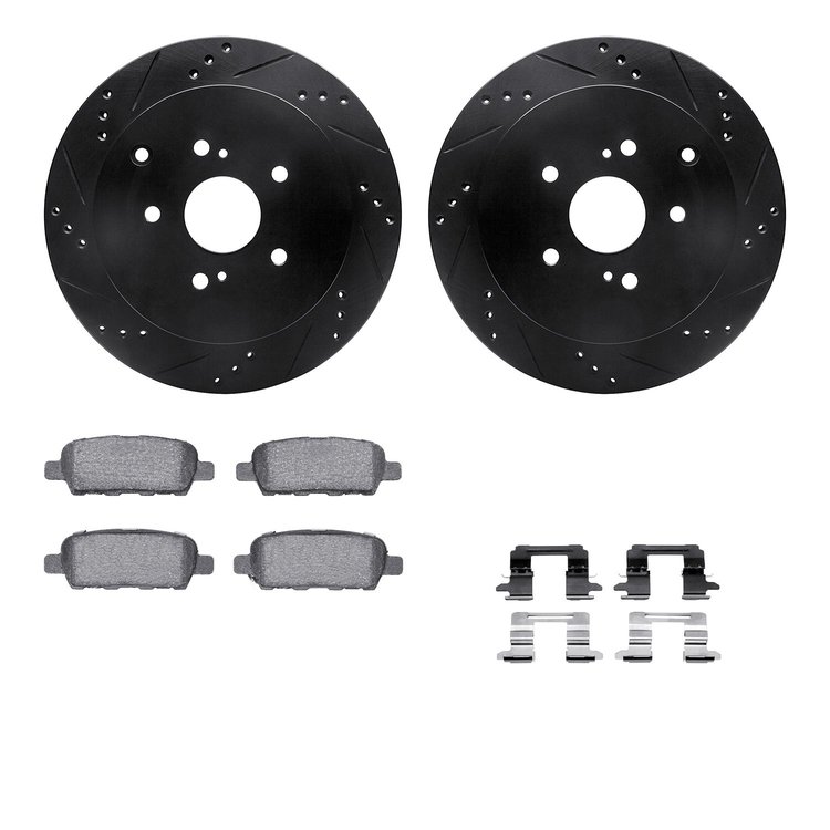 8312-01012 Drilled/Slotted Brake Rotors with 3000-Series Ceramic Brake Pads Kit & Hardware [Black], 2009-2017 Suzuki, Position: 