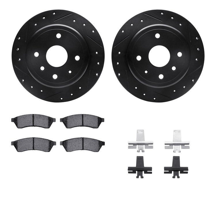 8312-01014 Drilled/Slotted Brake Rotors with 3000-Series Ceramic Brake Pads Kit & Hardware [Black], 2004-2009 Multiple Makes/Mod