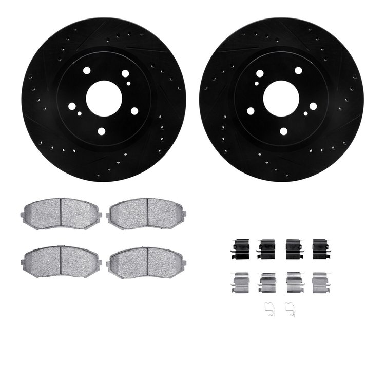 8312-01018 Drilled/Slotted Brake Rotors with 3000-Series Ceramic Brake Pads Kit & Hardware [Black], 2006-2017 Suzuki, Position: 
