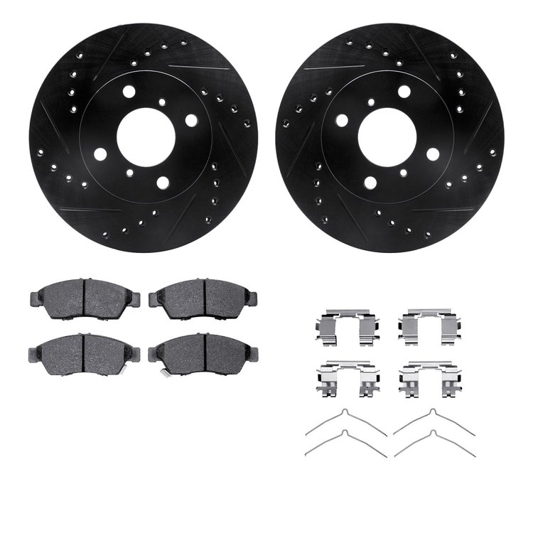 8312-01019 Drilled/Slotted Brake Rotors with 3000-Series Ceramic Brake Pads Kit & Hardware [Black], 2006-2007 Suzuki, Position: 