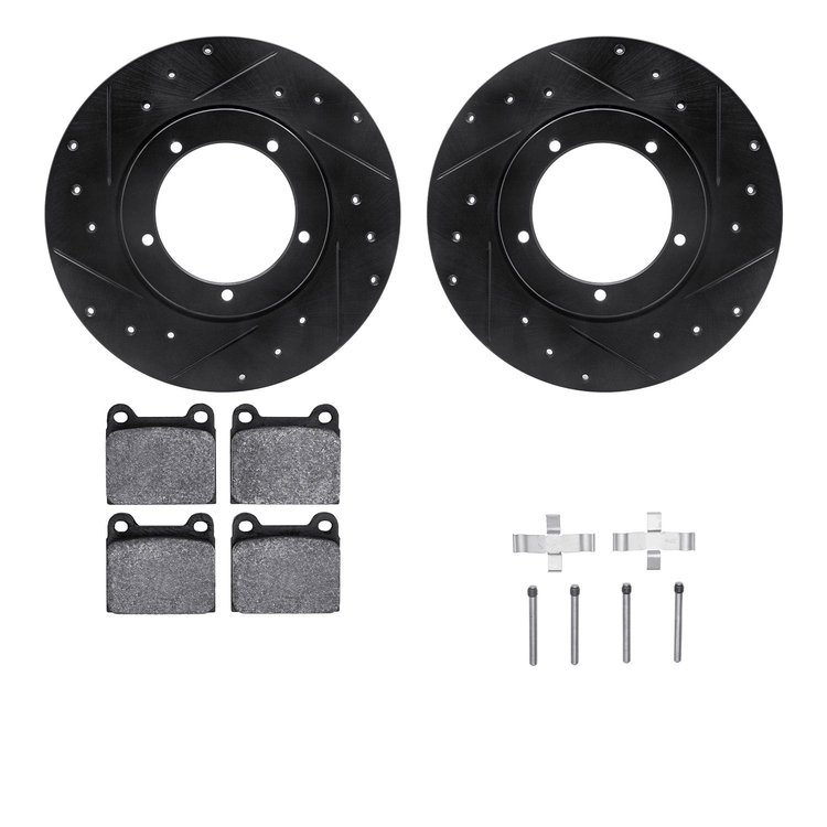 8312-02005 Drilled/Slotted Brake Rotors with 3000-Series Ceramic Brake Pads Kit & Hardware [Black], 1965-1973 Porsche, Position: