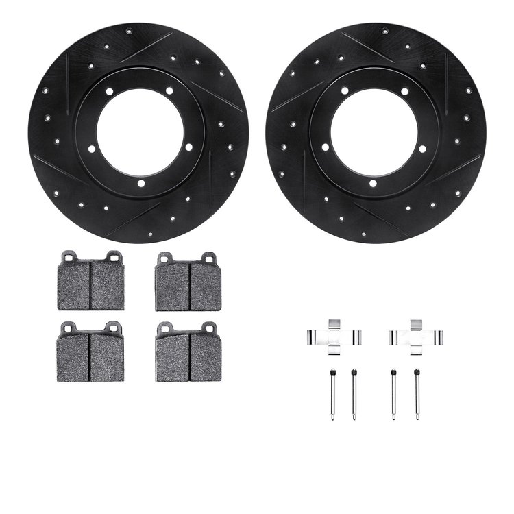 8312-02009 Drilled/Slotted Brake Rotors with 3000-Series Ceramic Brake Pads Kit & Hardware [Black], 1976-1976 Porsche, Position:
