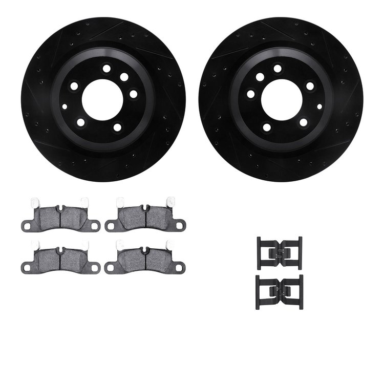 8312-02017 Drilled/Slotted Brake Rotors with 3000-Series Ceramic Brake Pads Kit & Hardware [Black], 2011-2018 Porsche, Position: