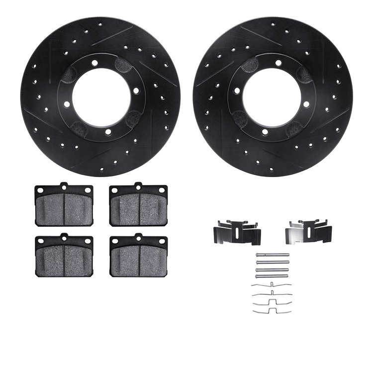 8312-03001 Drilled/Slotted Brake Rotors with 3000-Series Ceramic Brake Pads Kit & Hardware [Black], 1987-1987 Mitsubishi, Positi