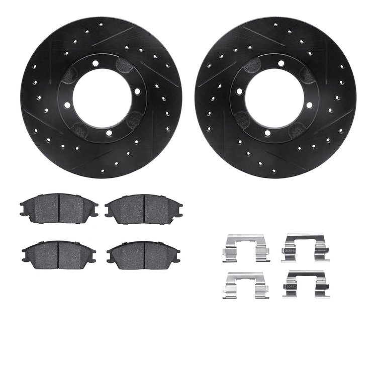 8312-03005 Drilled/Slotted Brake Rotors with 3000-Series Ceramic Brake Pads Kit & Hardware [Black], 1987-1999 Multiple Makes/Mod