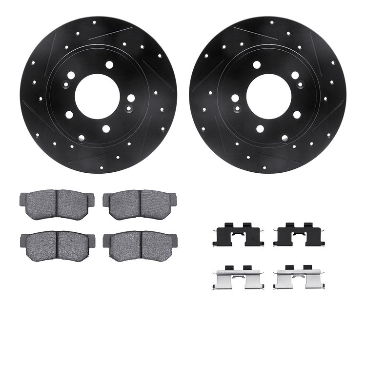 8312-03017 Drilled/Slotted Brake Rotors with 3000-Series Ceramic Brake Pads Kit & Hardware [Black], 2005-2008 Kia/Hyundai/Genesi