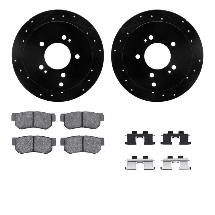 8312-03020 Drilled/Slotted Brake Rotors with 3000-Series Ceramic Brake Pads Kit & Hardware [Black], 2001-2010 Kia/Hyundai/Genesi