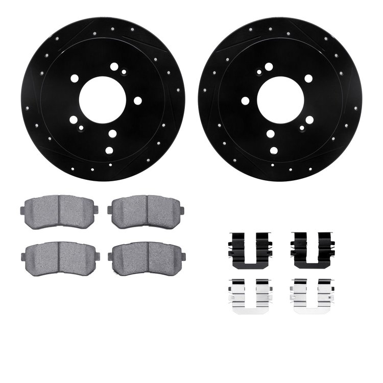 8312-03037 Drilled/Slotted Brake Rotors with 3000-Series Ceramic Brake Pads Kit & Hardware [Black], 2010-2016 Kia/Hyundai/Genesi