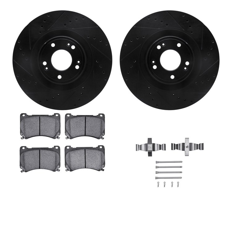 8312-03056 Drilled/Slotted Brake Rotors with 3000-Series Ceramic Brake Pads Kit & Hardware [Black], 2011-2014 Kia/Hyundai/Genesi
