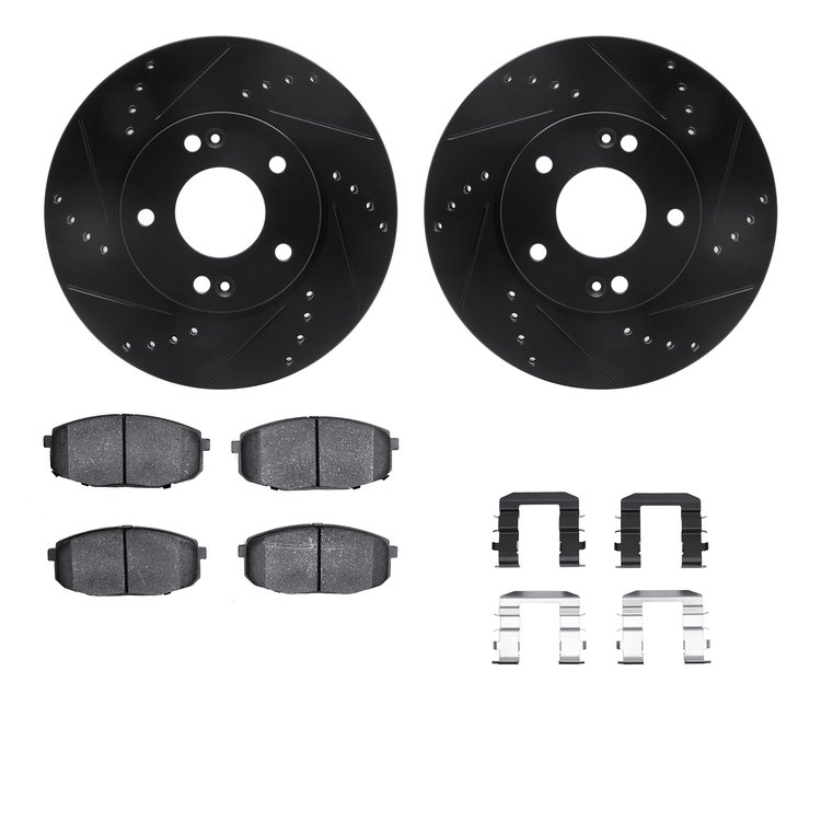 8312-03059 Drilled/Slotted Brake Rotors with 3000-Series Ceramic Brake Pads Kit & Hardware [Black], 2014-2016 Kia/Hyundai/Genesi