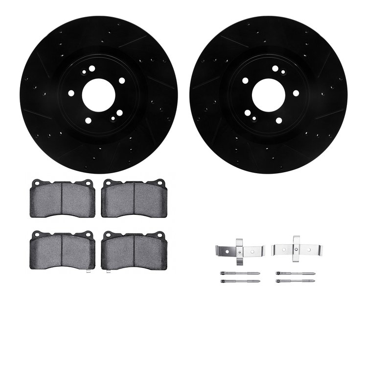 8312-03073 Drilled/Slotted Brake Rotors with 3000-Series Ceramic Brake Pads Kit & Hardware [Black], 2010-2016 Kia/Hyundai/Genesi
