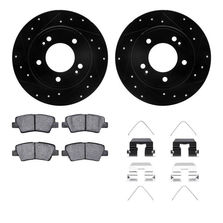8312-03078 Drilled/Slotted Brake Rotors with 3000-Series Ceramic Brake Pads Kit & Hardware [Black], Fits Select Kia/Hyundai/Gene
