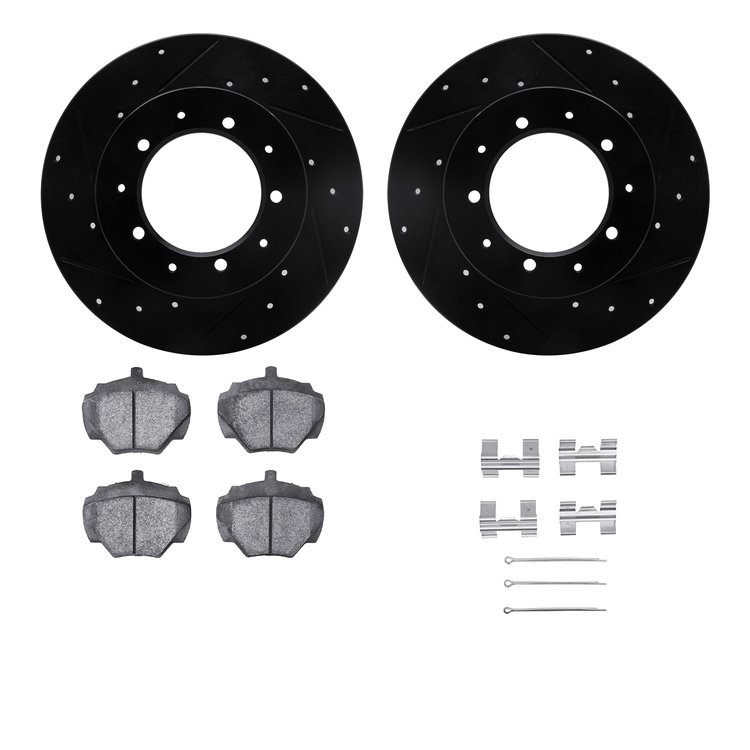 8312-11003 Drilled/Slotted Brake Rotors with 3000-Series Ceramic Brake Pads Kit & Hardware [Black], 1974-2016 Land Rover, Positi