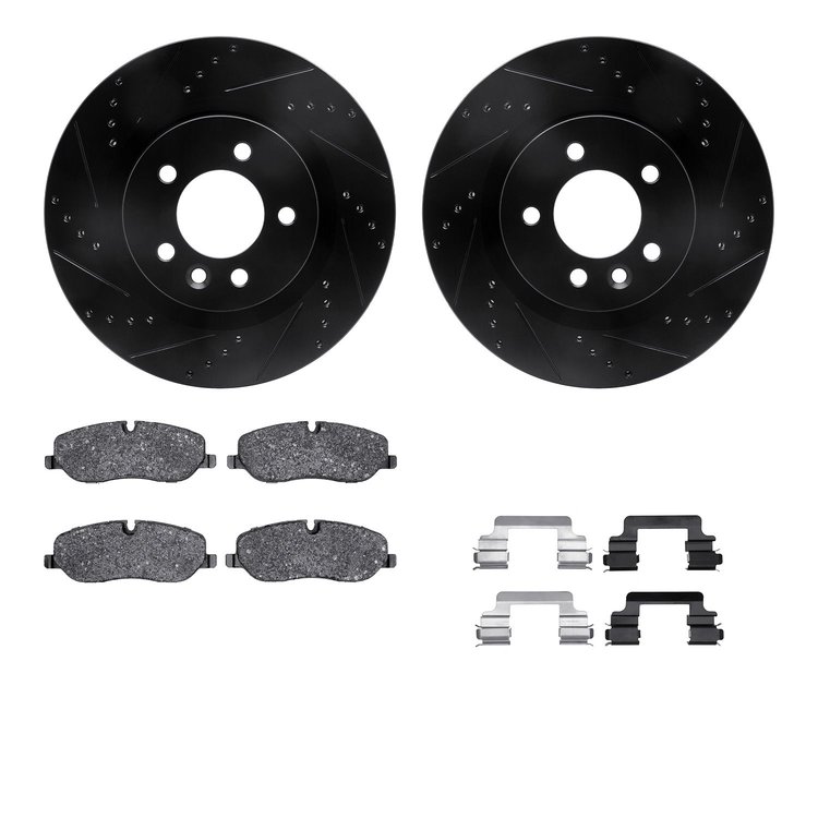 8312-11012 Drilled/Slotted Brake Rotors with 3000-Series Ceramic Brake Pads Kit & Hardware [Black], 2005-2009 Land Rover, Positi
