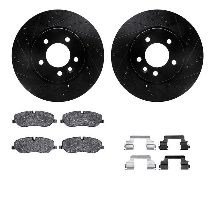 8312-11013 Drilled/Slotted Brake Rotors with 3000-Series Ceramic Brake Pads Kit & Hardware [Black], 2005-2007 Land Rover, Positi