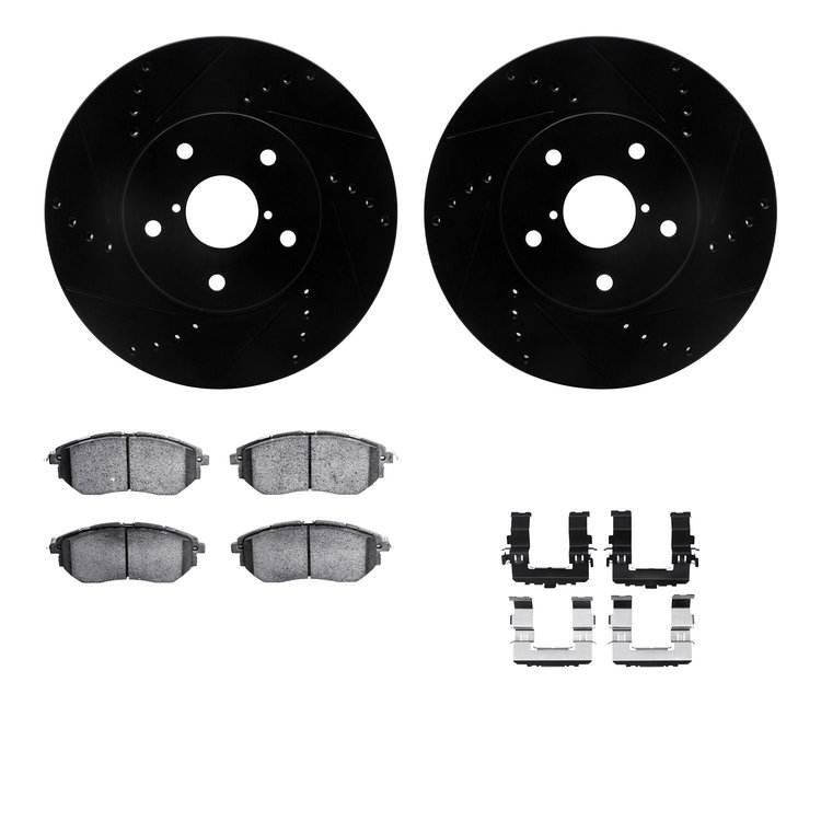 8312-13039 Drilled/Slotted Brake Rotors with 3000-Series Ceramic Brake Pads Kit & Hardware [Black], 2015-2015 Subaru, Position: 