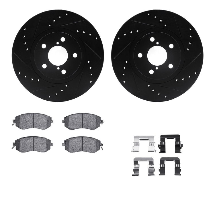 8312-13050 Drilled/Slotted Brake Rotors with 3000-Series Ceramic Brake Pads Kit & Hardware [Black], 2011-2016 Subaru, Position: 