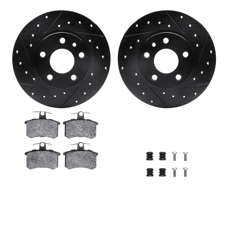8312-16006 Drilled/Slotted Brake Rotors with 3000-Series Ceramic Brake Pads Kit & Hardware [Black], 1991-1995 Alfa Romeo, Positi