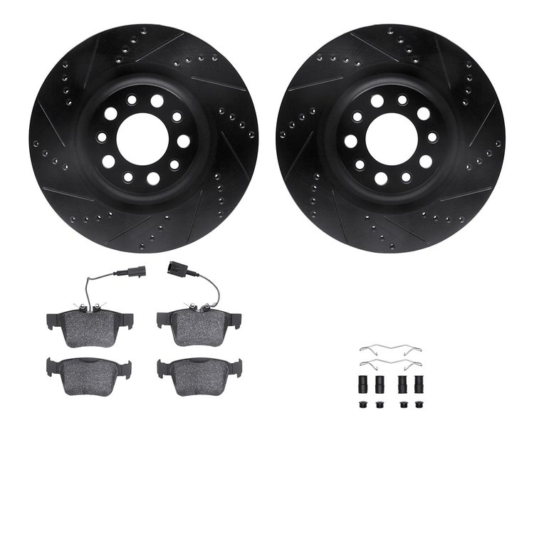 8312-16007 Drilled/Slotted Brake Rotors with 3000-Series Ceramic Brake Pads Kit & Hardware [Black], 2017-2021 Alfa Romeo, Positi