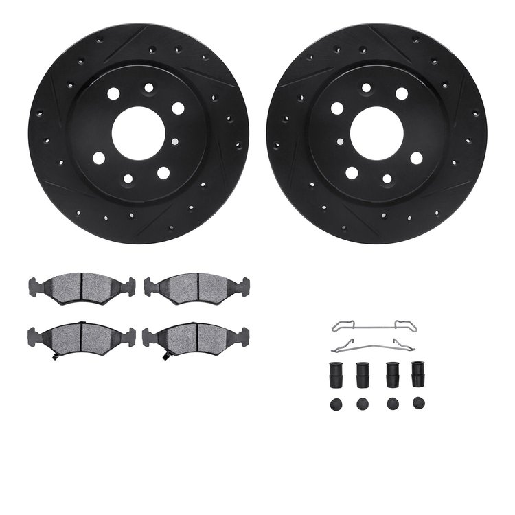 8312-21005 Drilled/Slotted Brake Rotors with 3000-Series Ceramic Brake Pads Kit & Hardware [Black], 1994-2000 Kia/Hyundai/Genesi