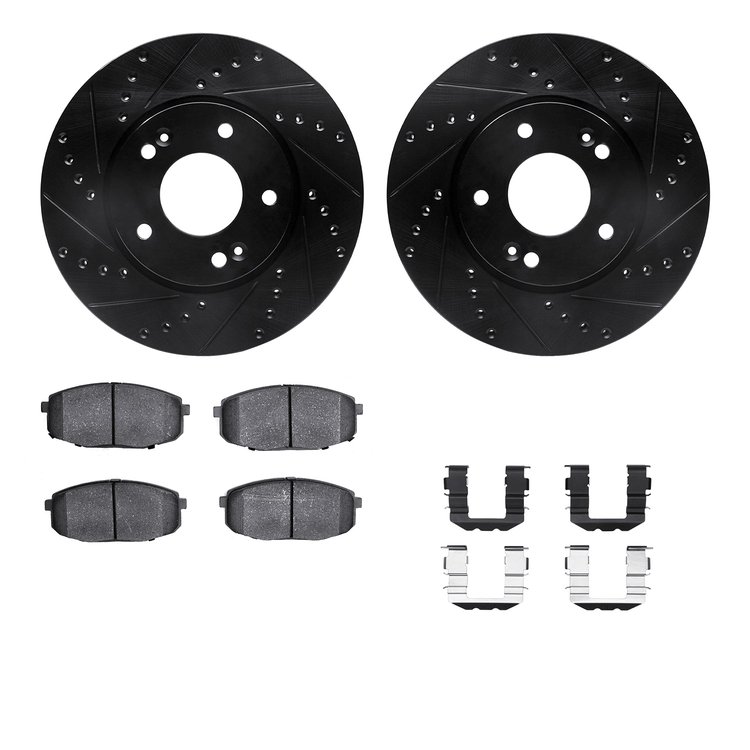 8312-21030 Drilled/Slotted Brake Rotors with 3000-Series Ceramic Brake Pads Kit & Hardware [Black], 2010-2013 Kia/Hyundai/Genesi