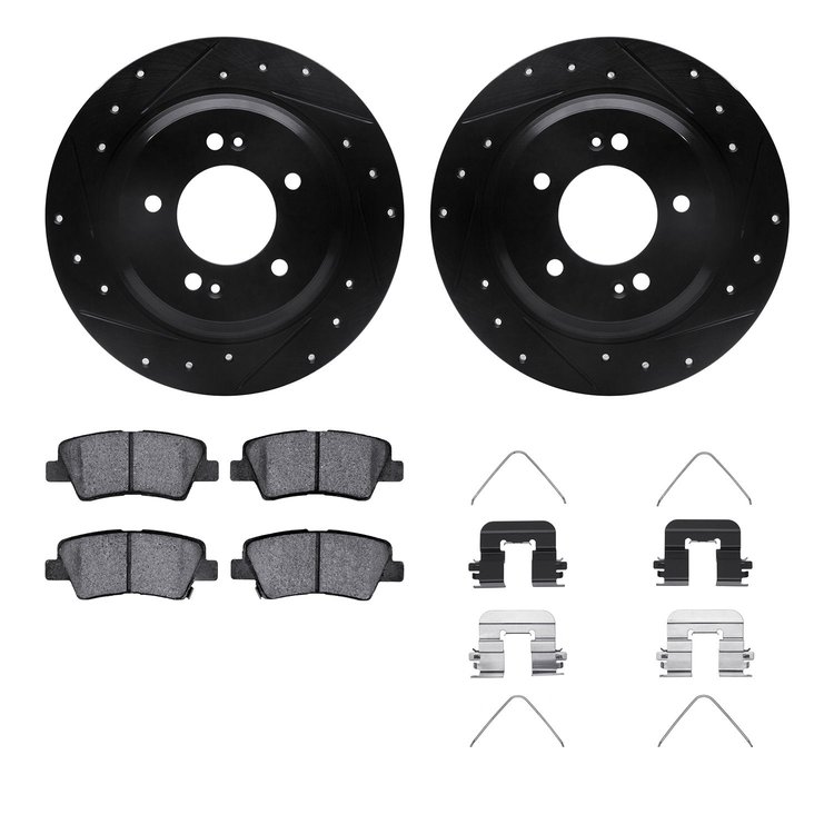 8312-21035 Drilled/Slotted Brake Rotors with 3000-Series Ceramic Brake Pads Kit & Hardware [Black], Fits Select Kia/Hyundai/Gene