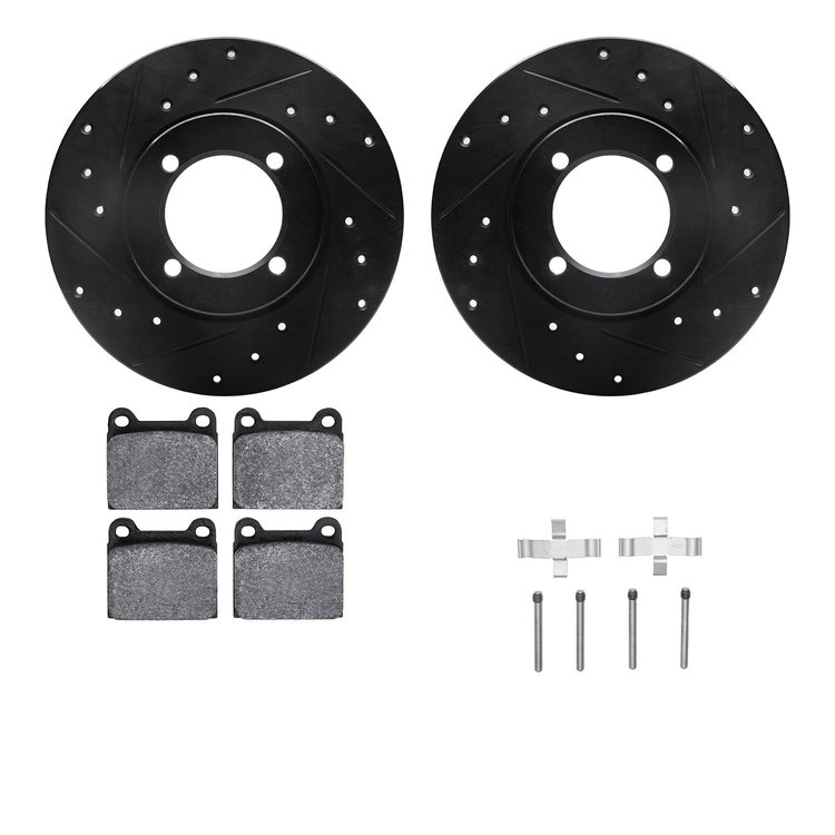 8312-22003 Drilled/Slotted Brake Rotors with 3000-Series Ceramic Brake Pads Kit & Hardware [Black], 1968-1973 Opel, Position: Fr