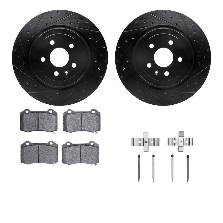 8312-26002 Drilled/Slotted Brake Rotors with 3000-Series Ceramic Brake Pads Kit & Hardware [Black], 2012-2020 Tesla, Position: R