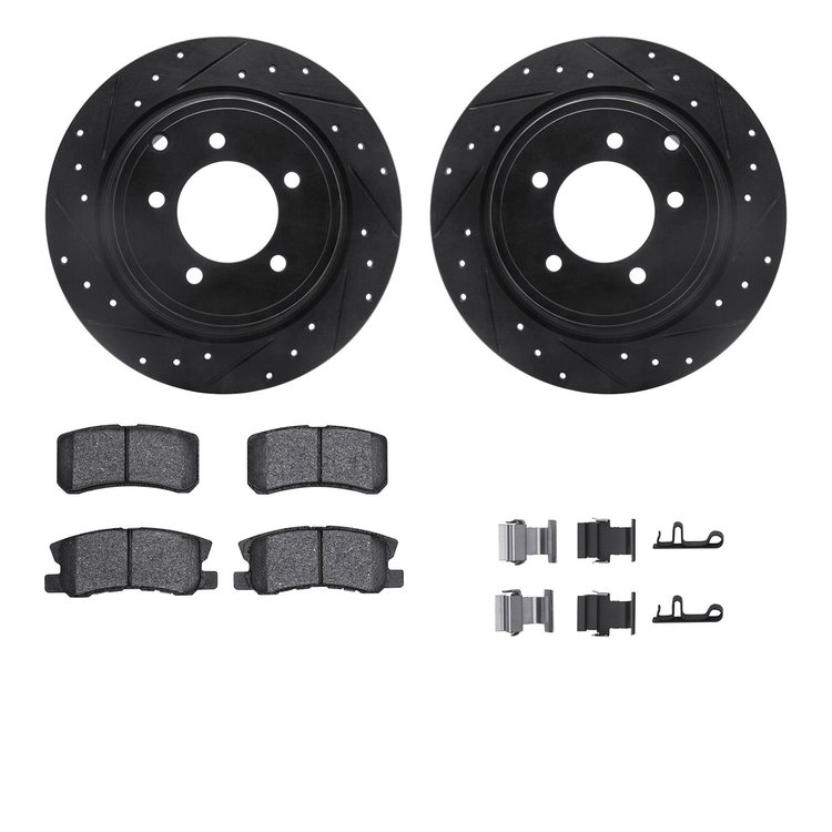 8312-39027 Drilled/Slotted Brake Rotors with 3000-Series Ceramic Brake Pads Kit & Hardware [Black], 2007-2017 Multiple Makes/Mod