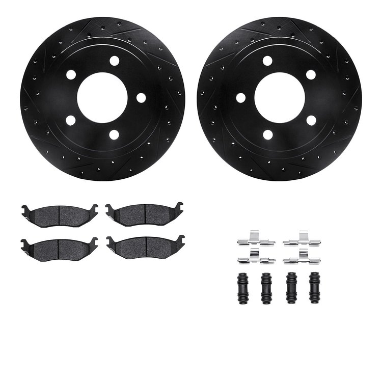 8312-40084 Drilled/Slotted Brake Rotors with 3000-Series Ceramic Brake Pads Kit & Hardware [Black], 2003-2003 Mopar, Position: R