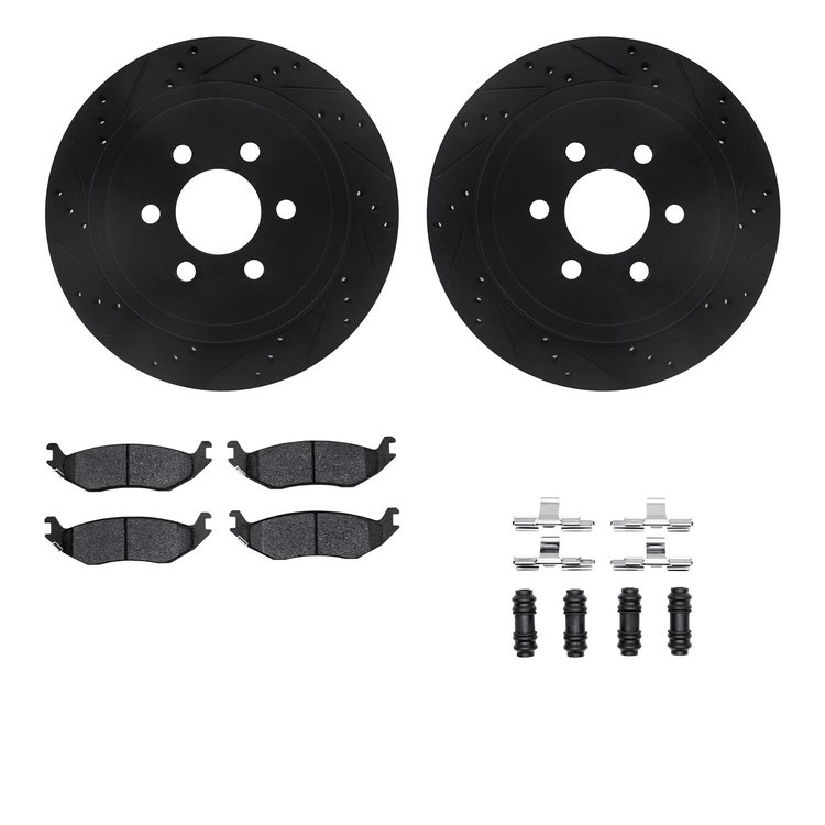 8312-40085 Drilled/Slotted Brake Rotors with 3000-Series Ceramic Brake Pads Kit & Hardware [Black], 2003-2003 Mopar, Position: R