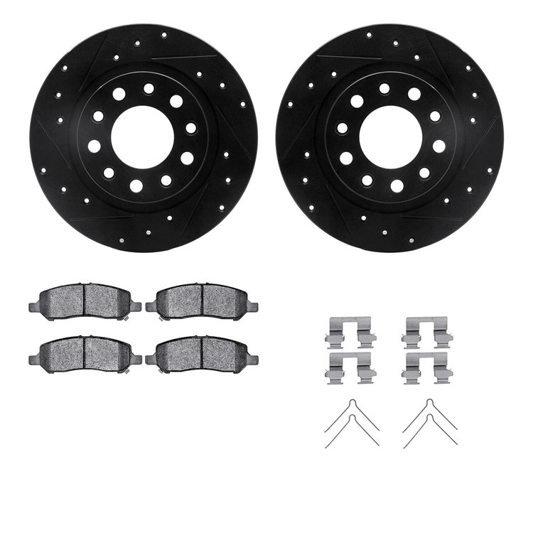 8312-40095 Drilled/Slotted Brake Rotors with 3000-Series Ceramic Brake Pads Kit & Hardware [Black], 2013-2016 Mopar, Position: R