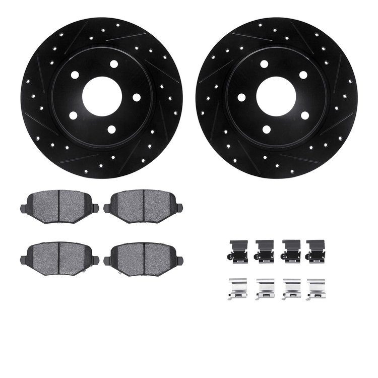 8312-40096 Drilled/Slotted Brake Rotors with 3000-Series Ceramic Brake Pads Kit & Hardware [Black], 2012-2016 Mopar, Position: R