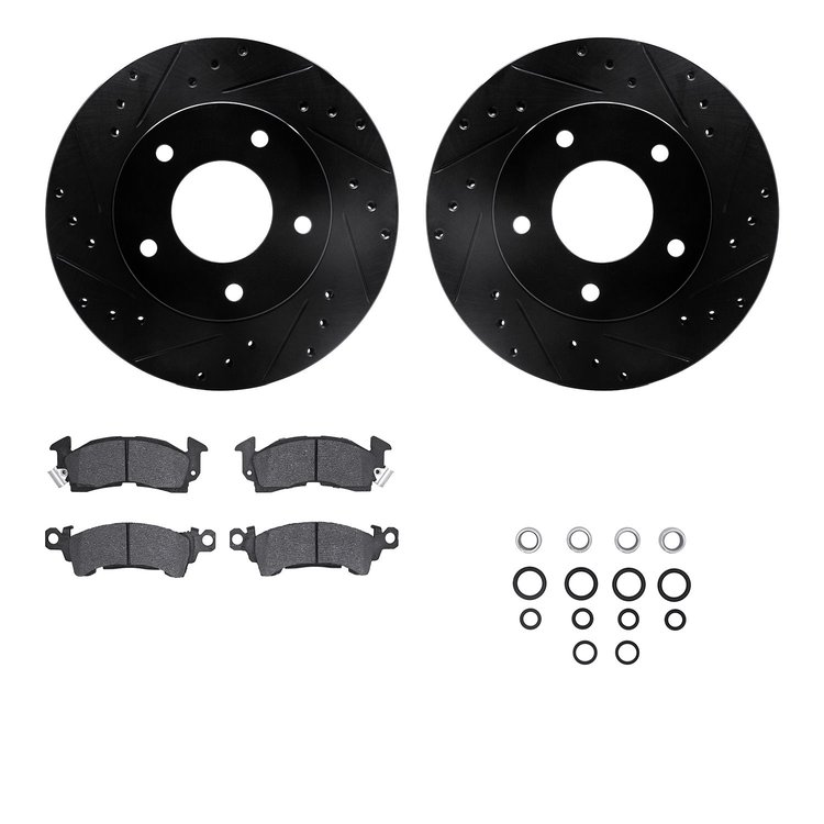 8312-45002 Drilled/Slotted Brake Rotors with 3000-Series Ceramic Brake Pads Kit & Hardware [Black], 1977-1978 GM, Position: Rear