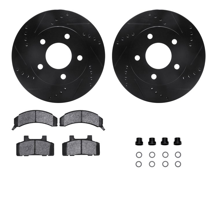 8312-45004 Drilled/Slotted Brake Rotors with 3000-Series Ceramic Brake Pads Kit & Hardware [Black], 1983-1990 GM, Position: Fron
