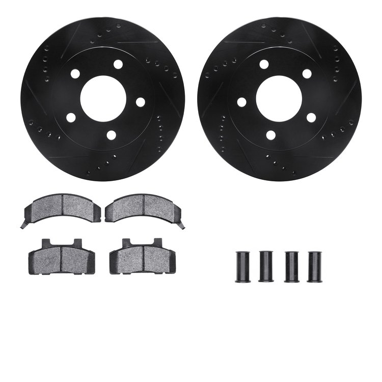 8312-45005 Drilled/Slotted Brake Rotors with 3000-Series Ceramic Brake Pads Kit & Hardware [Black], 1990-1996 GM, Position: Fron
