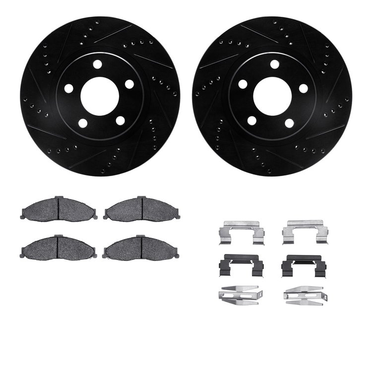 8312-45015 Drilled/Slotted Brake Rotors with 3000-Series Ceramic Brake Pads Kit & Hardware [Black], 1998-2002 GM, Position: Fron