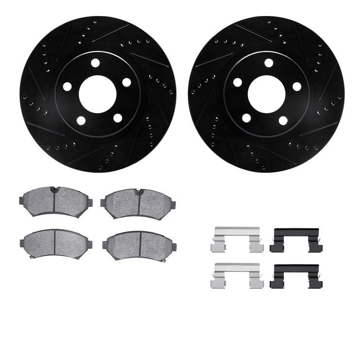 8312-45016 Drilled/Slotted Brake Rotors with 3000-Series Ceramic Brake Pads Kit & Hardware [Black], 1998-2002 GM, Position: Fron